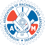 Machinists Union gear logo in red and blue